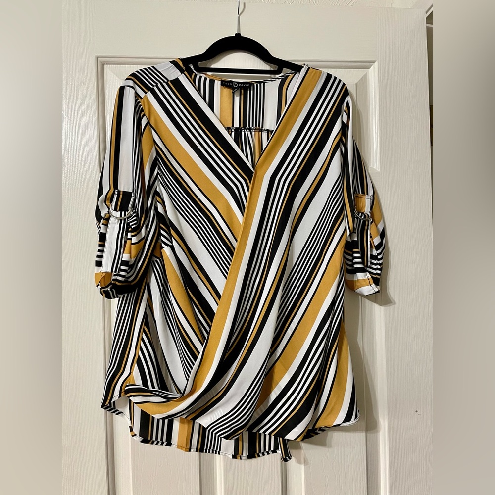 Black / Yellow / White Striped Blouse sz 1X NWOT